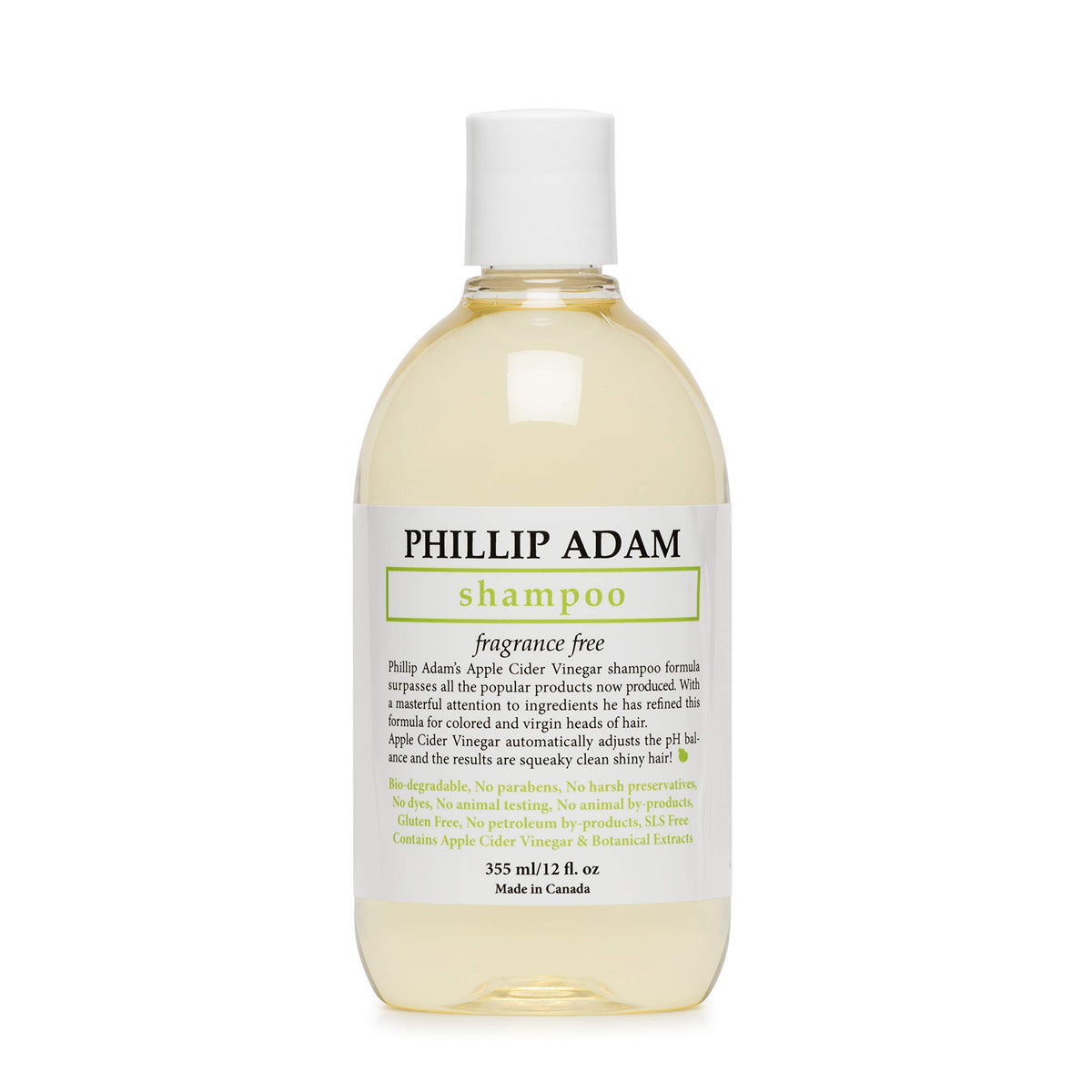 Phillip Adam Fragrance Free Shampoo bottle front showing fragrance-free formula suitable for sensitive scalps
