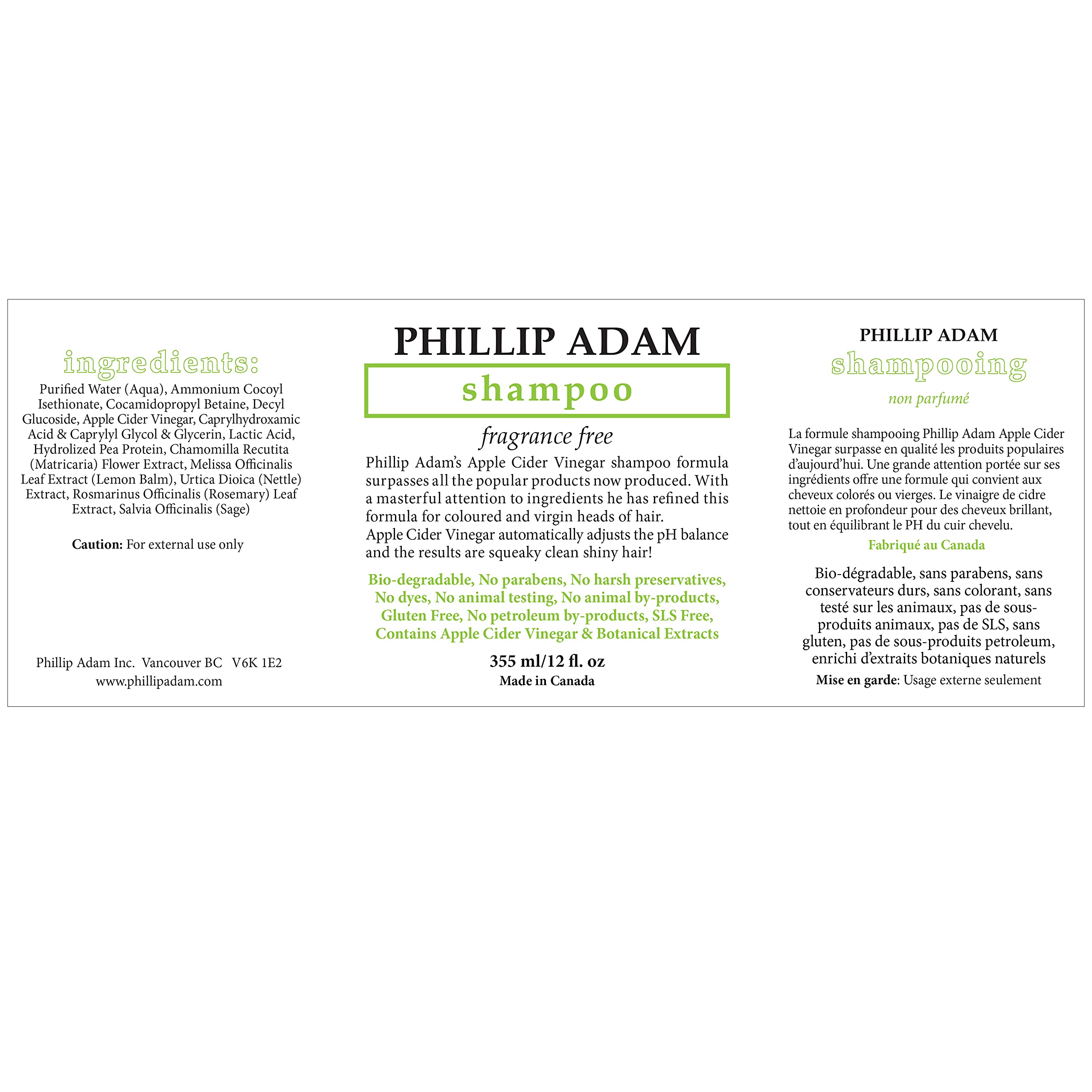 Phillip Adam shampoo sin fragancia, espuma suave para una limpieza delicada
