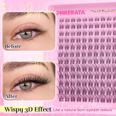 PHKERATA Invisible Band Lash Clusters Kit application close-up highlights wispy bands blending with lashes.