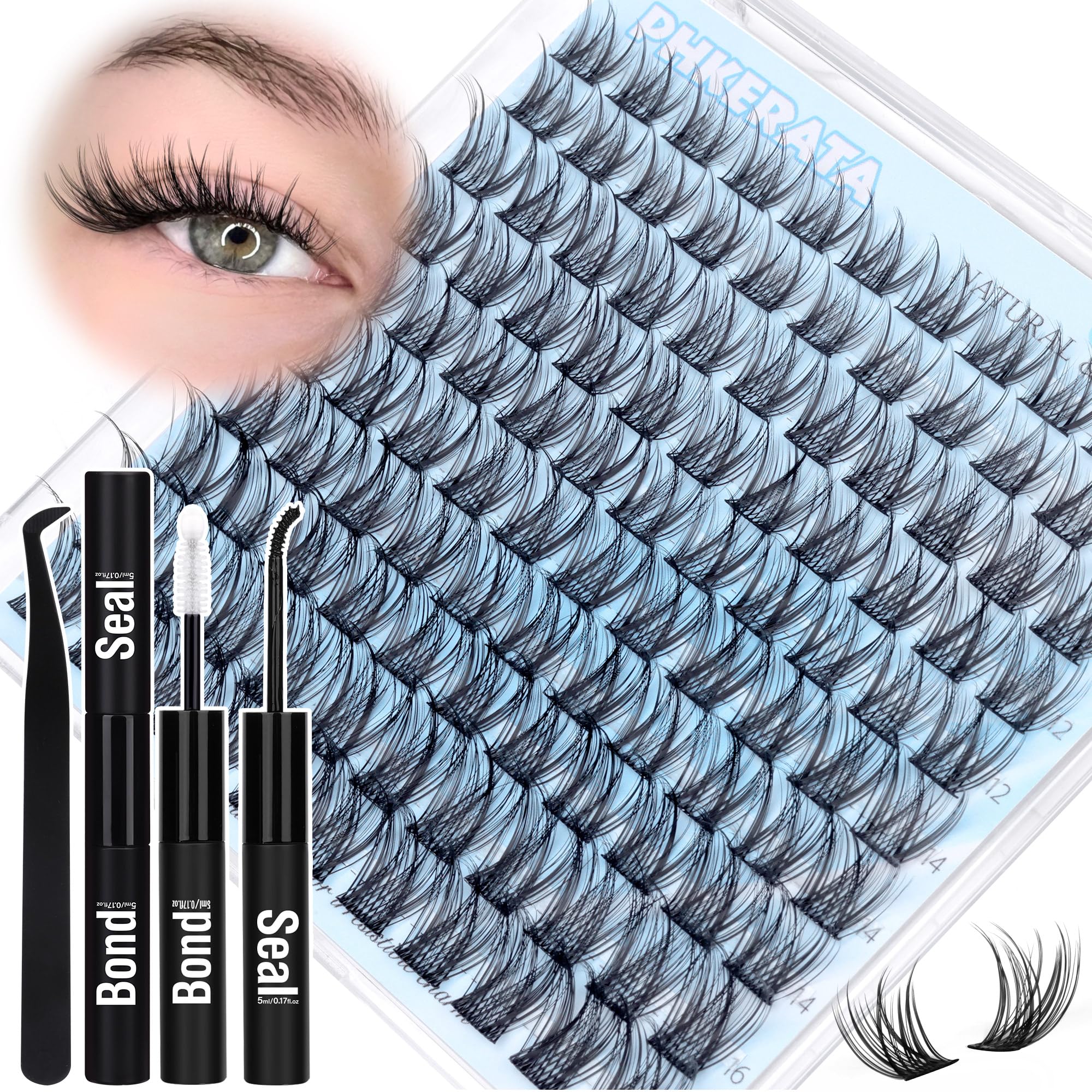 PHKERATA lash clusters kit 110pcs 10-16mm—natural fuller lashes for everyday wear.