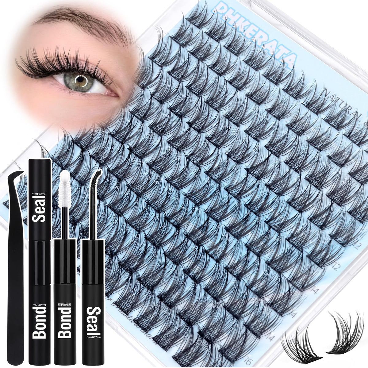 PHKERATA lash clusters kit 110pcs 10-16mm—natural fuller lashes for everyday wear.