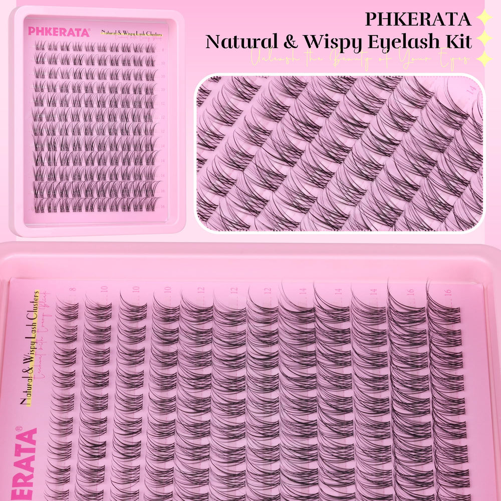 PHKERATA Mixed-length lash clusters arranged for at-home salon-style application.