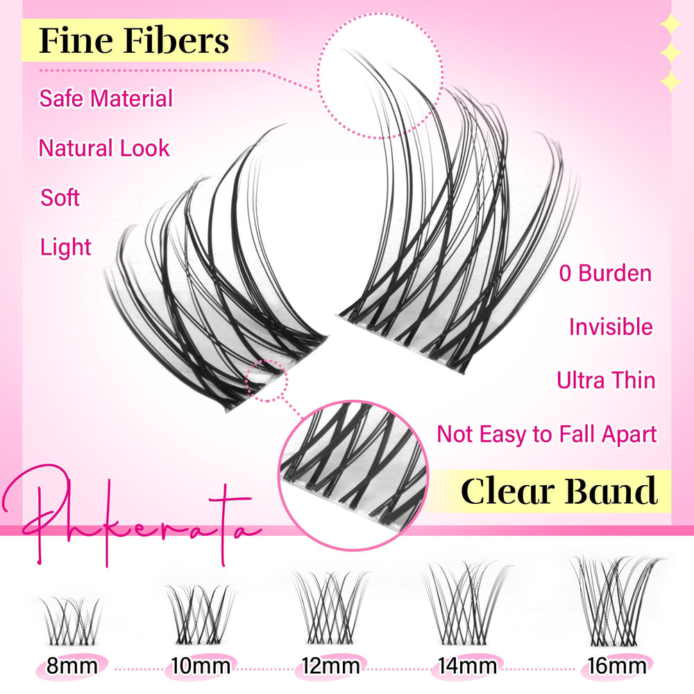 PHKERATA Natural curvature lash clusters assembly demonstrates soft fibers creating a natural 3D look.
