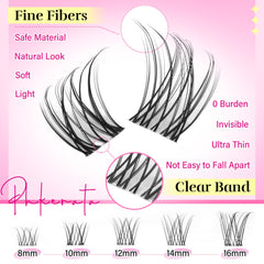 PHKERATA Natural curvature lash clusters assembly demonstrates soft fibers creating a natural 3D look.