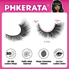 PHKERATA pestañas 15 mm con efecto ojo de gato para mirada equilibrada.