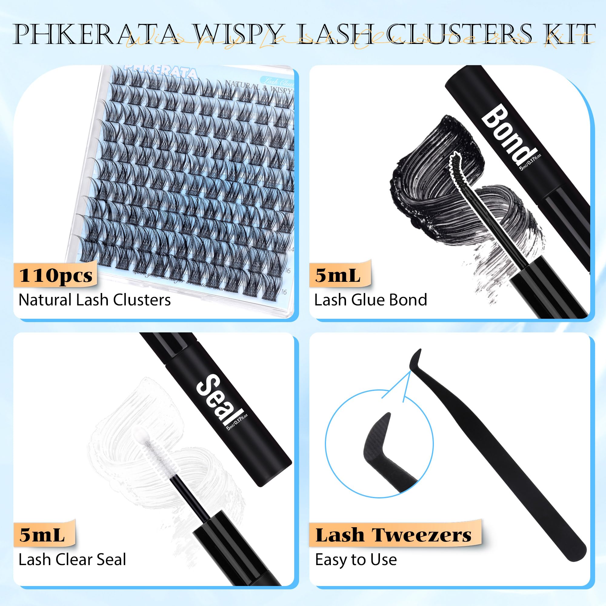 PHKERATA wispy lash extensions 10-16mm—DIY-friendly combo for balanced, subtle volume.