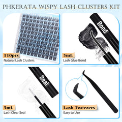 PHKERATA wispy lash extensions 10-16mm—DIY-friendly combo for balanced, subtle volume.