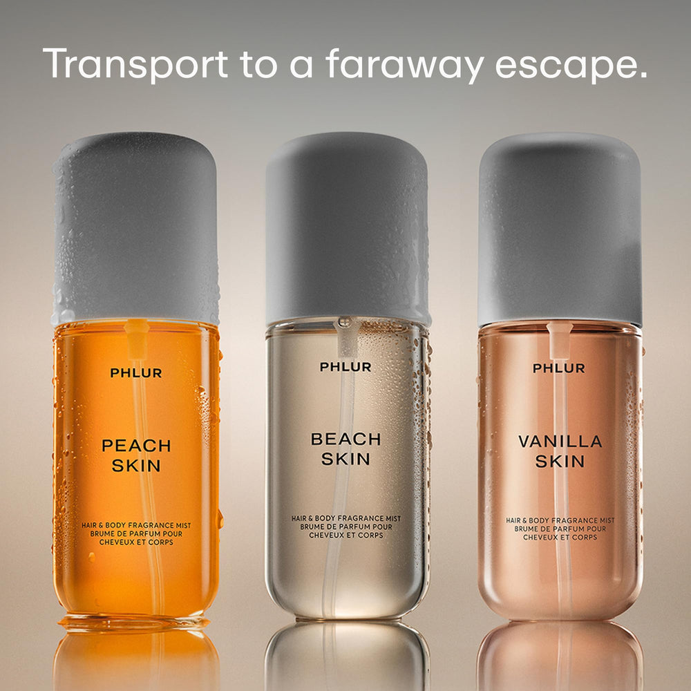 PHLUR Beach Skin mist 3oz bottle showcased for warm, sun-kissed vibe.