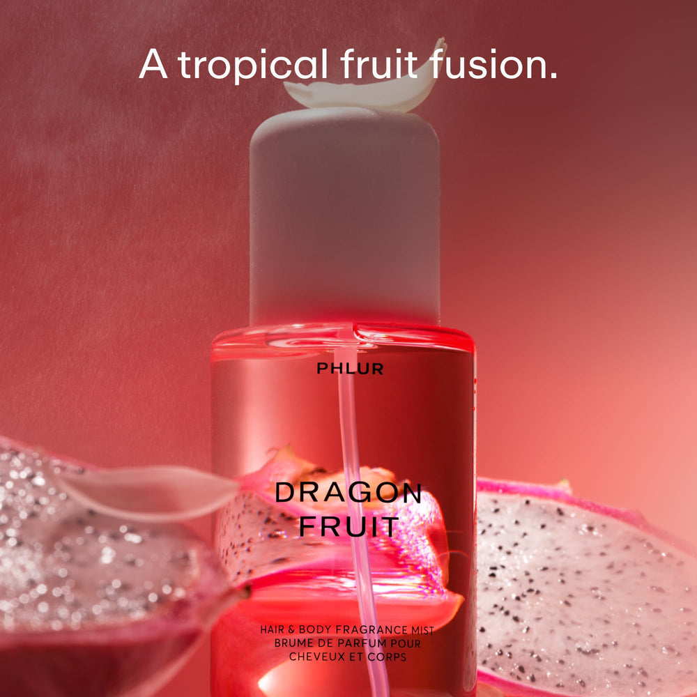 PHLUR Dragon Fruit Body Mist fragrance notes graphic showing top, heart, base.