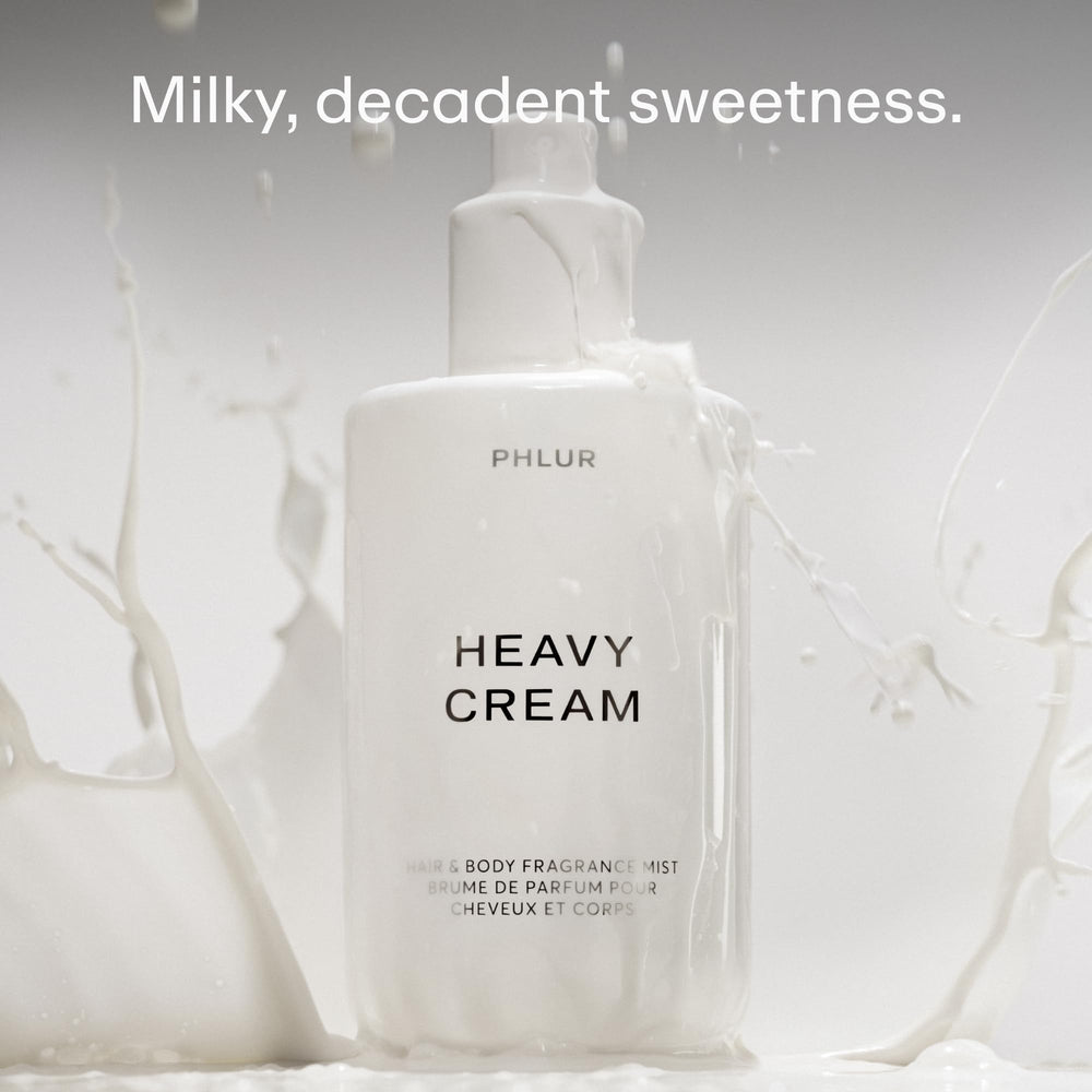 PHLUR Heavy Cream Body Mist swirl highlights marshmallow vanilla vibe for soft notes.