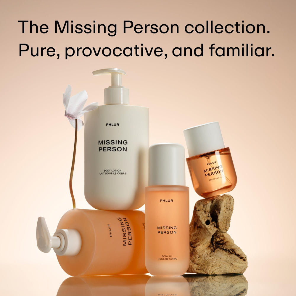 PHLUR Missing Person packaging communicates premium quality and clear ingredient listing.