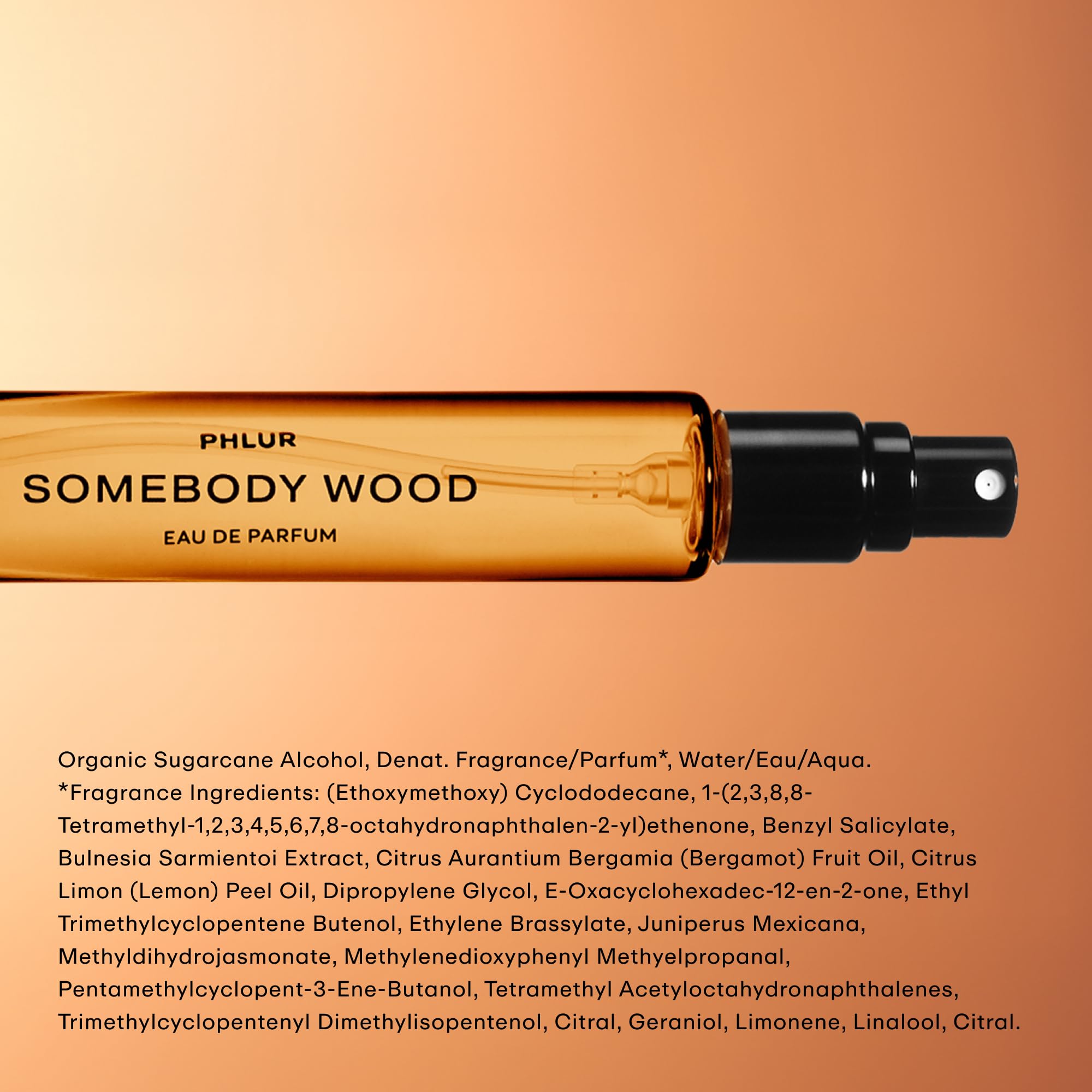 PHLUR Somebody Wood aplicación en piel, aroma suave y envolvente.