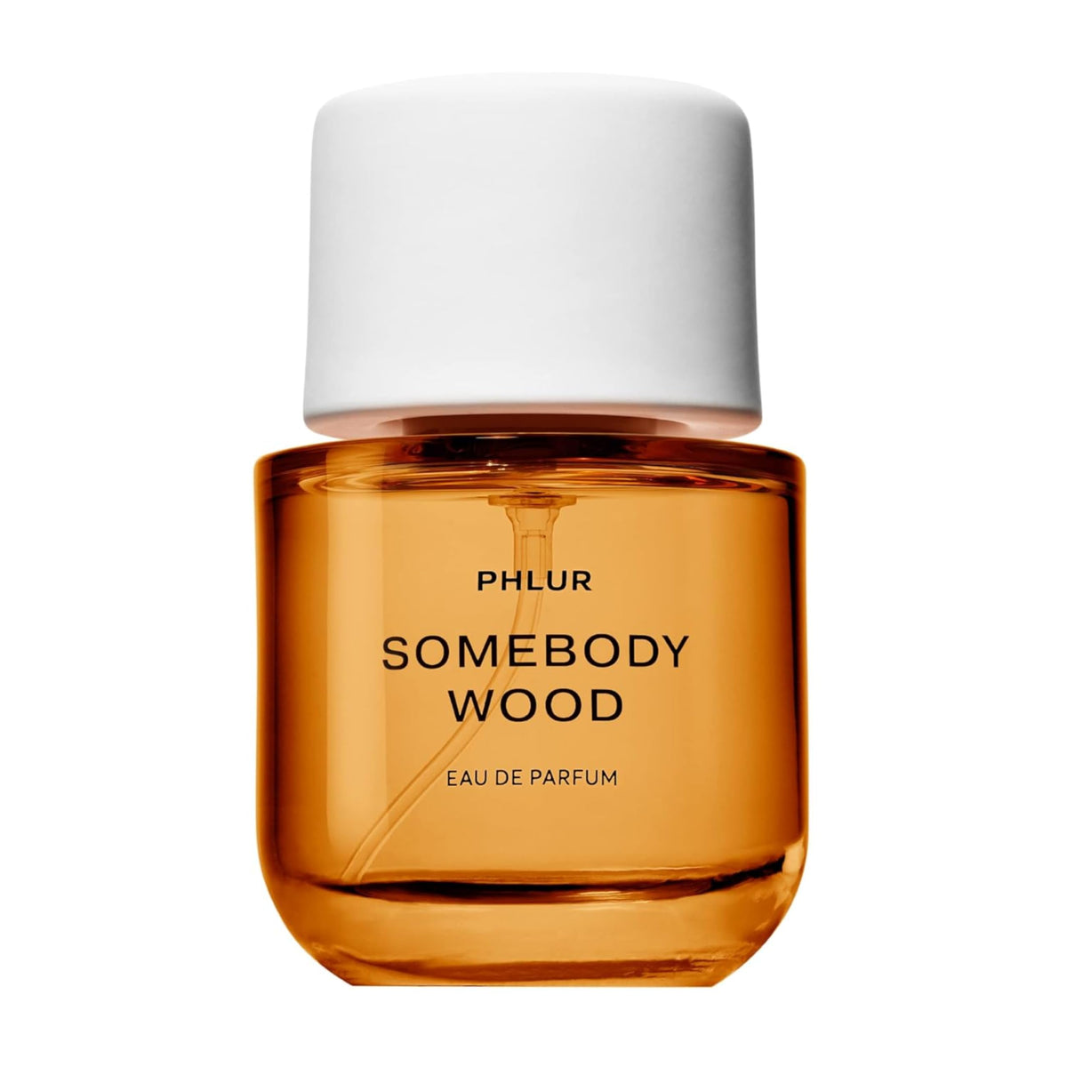PHLUR Somebody Wood bottle front displaying a spicy-woody fragrance ideal for evening wear