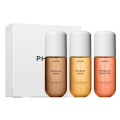 PHLUR Vanilla Peach Trio packshot highlighting versatile scents for everyday wear.