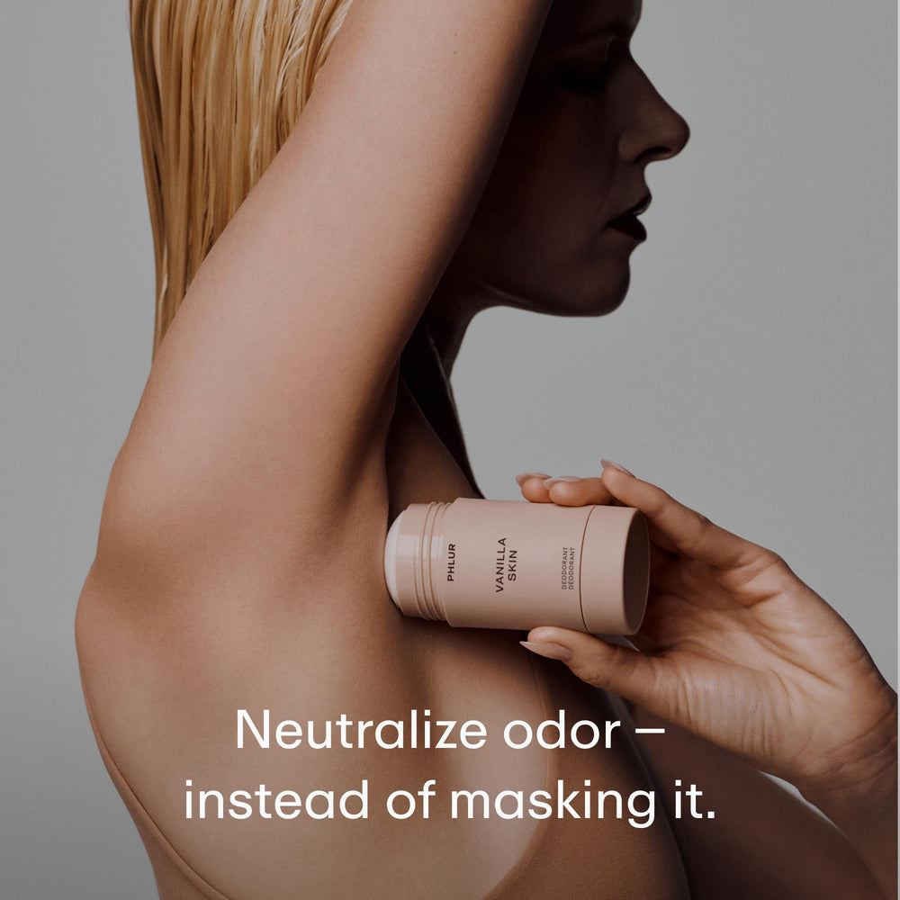 PHLUR Vanilla Skin underarm application, smooth glide and long-lasting protection.