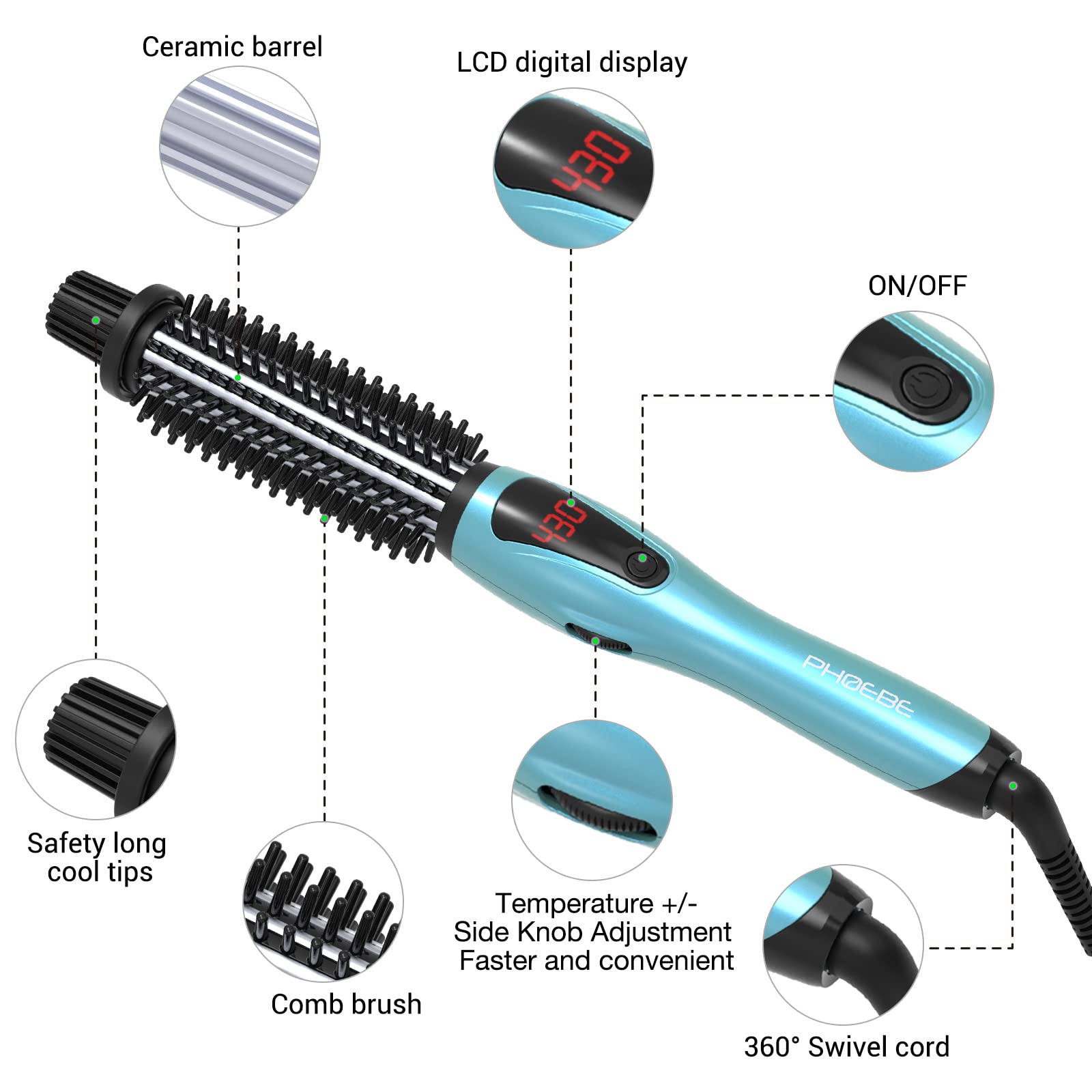 PHOEBE quick heat up in 30 seconds feature for faster styling