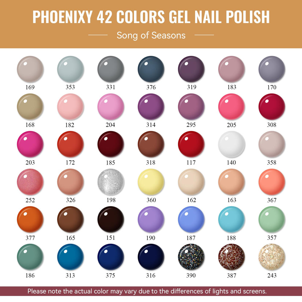 phoenixy 42-colors gel nail polish bottles – rich hues for seasonal looks and creative mixes