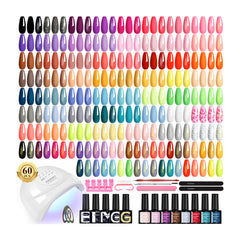 Phoenixy 60-pcs gel nail kit with UV light for at-home manicures.