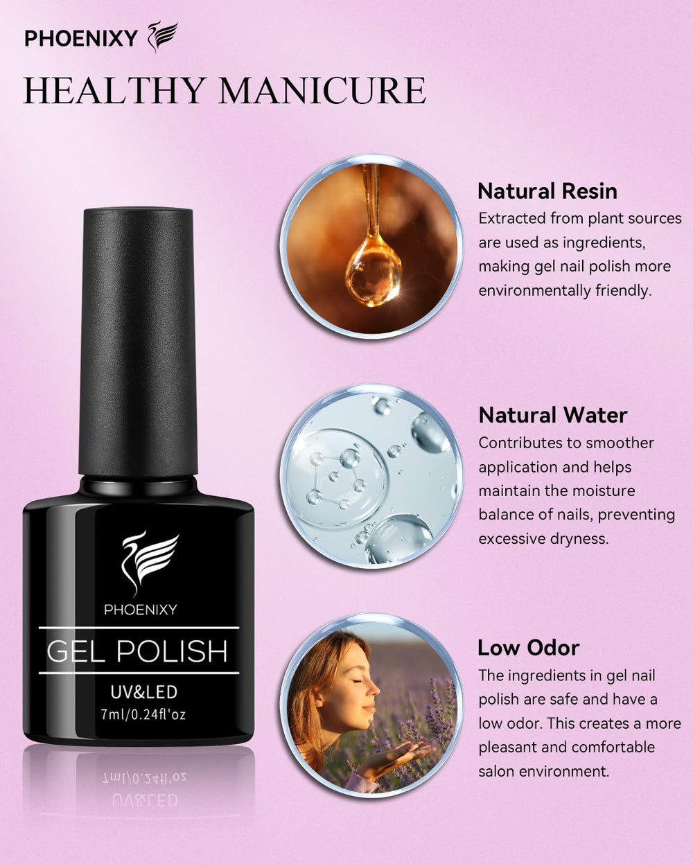 Phoenixy base and top coat bottles emphasize texture and sealing for lasting wear