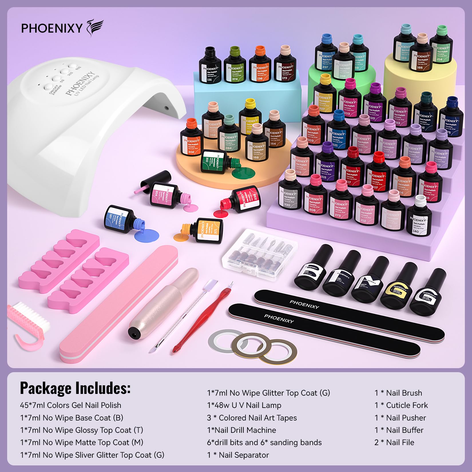 Phoenixy gel polish with low odor and botanical ingredients for comfortable application.