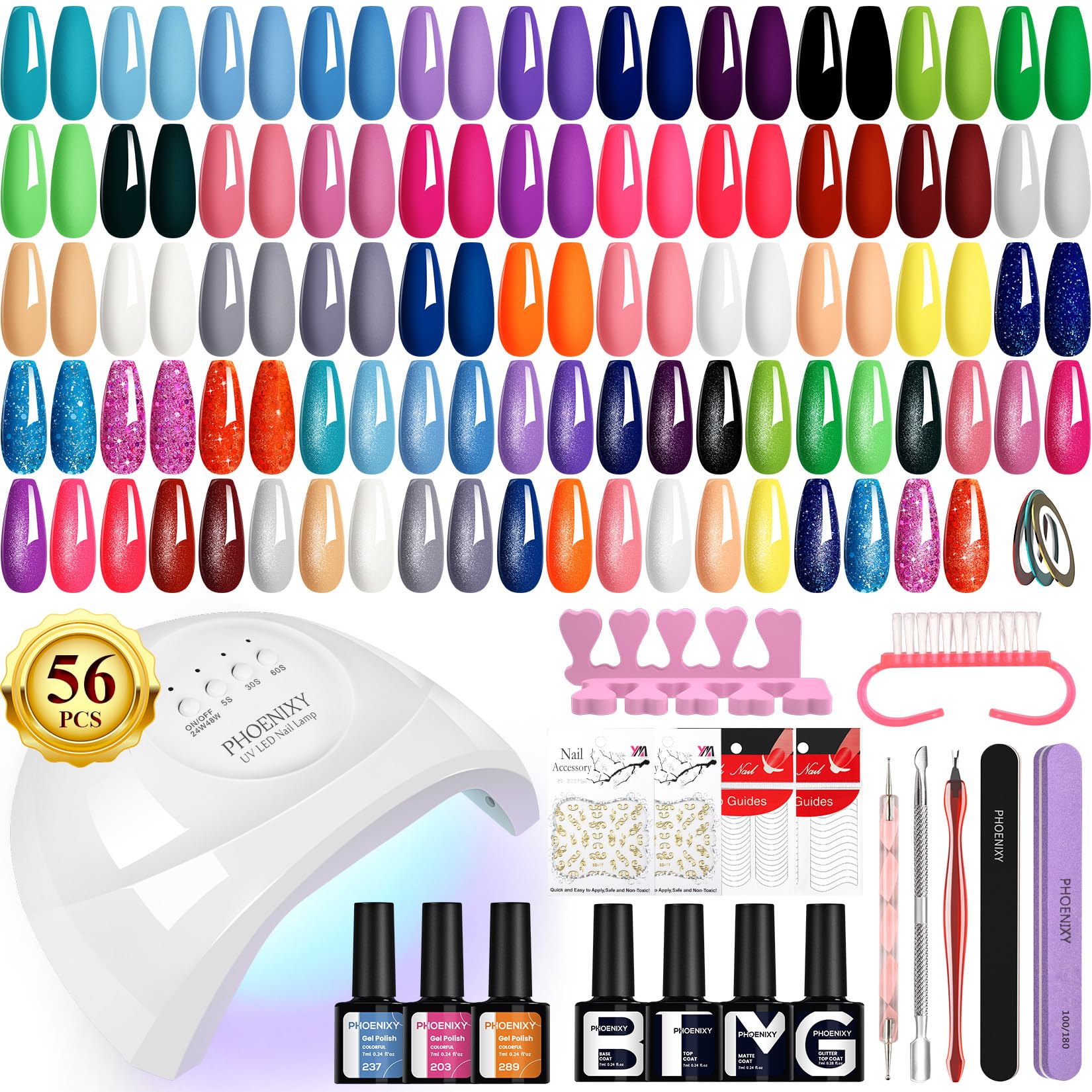 Phoenixy gel nail polish kit with 48W lamp and colors for at-home salon-quality nails.