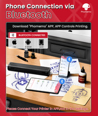 Phomemo M08F app interface enables one-touch printing for tattoo designs.