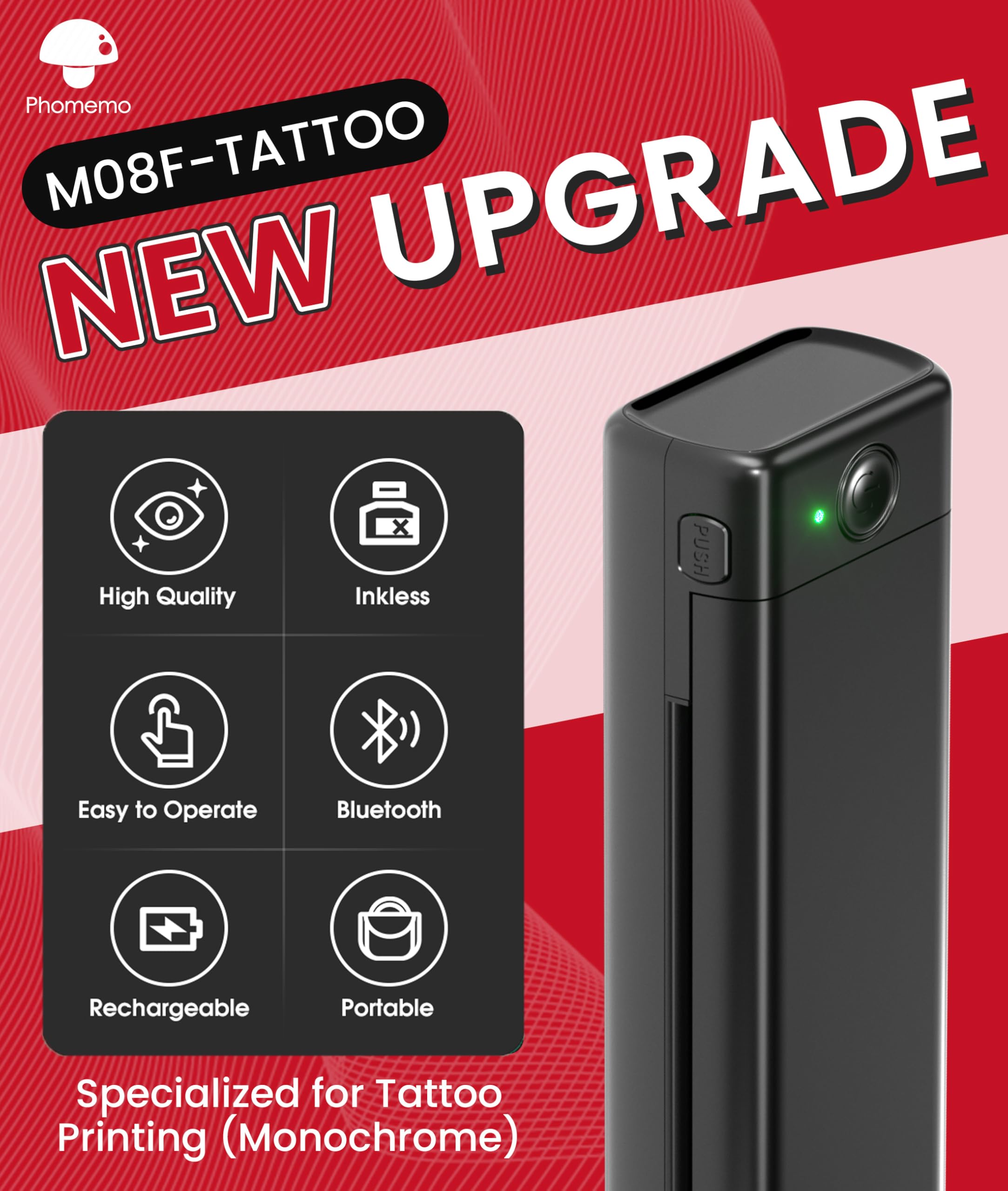 Phomemo M08F portable profile highlights lightweight form for studio or field use.