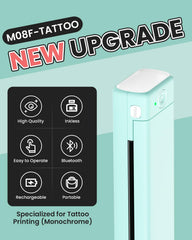Phomemo M08F wireless battery image demonstrates built-in power for uninterrupted stencil sessions.