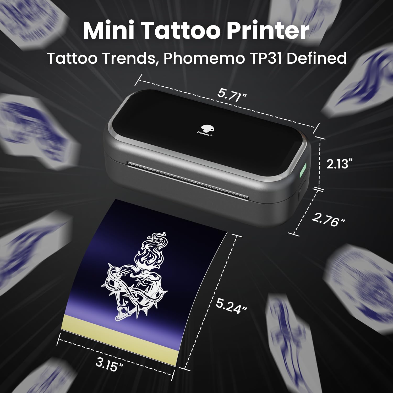 Phomemo TP31 tablet compatibility depicts seamless cross-device tattoo printing.