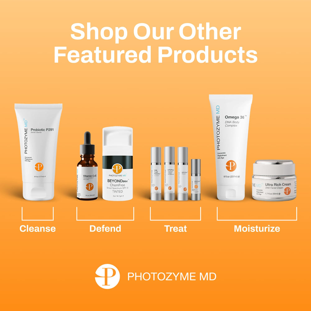 Photozyme DNA Youth Recovery Serum pump bottle for clean, controlled application.