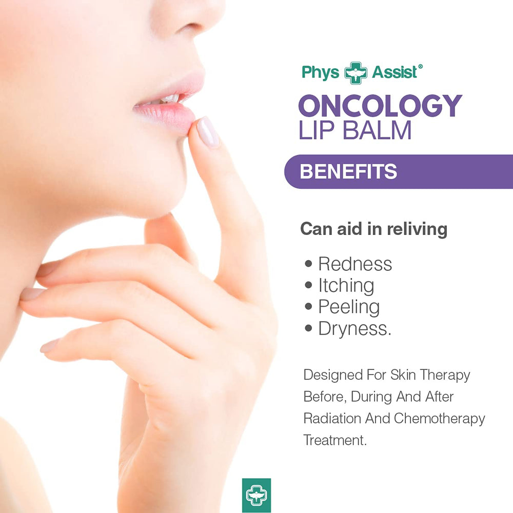 PhysAssist Oncology Lip Balm peppermint note image implies refreshing sensation.