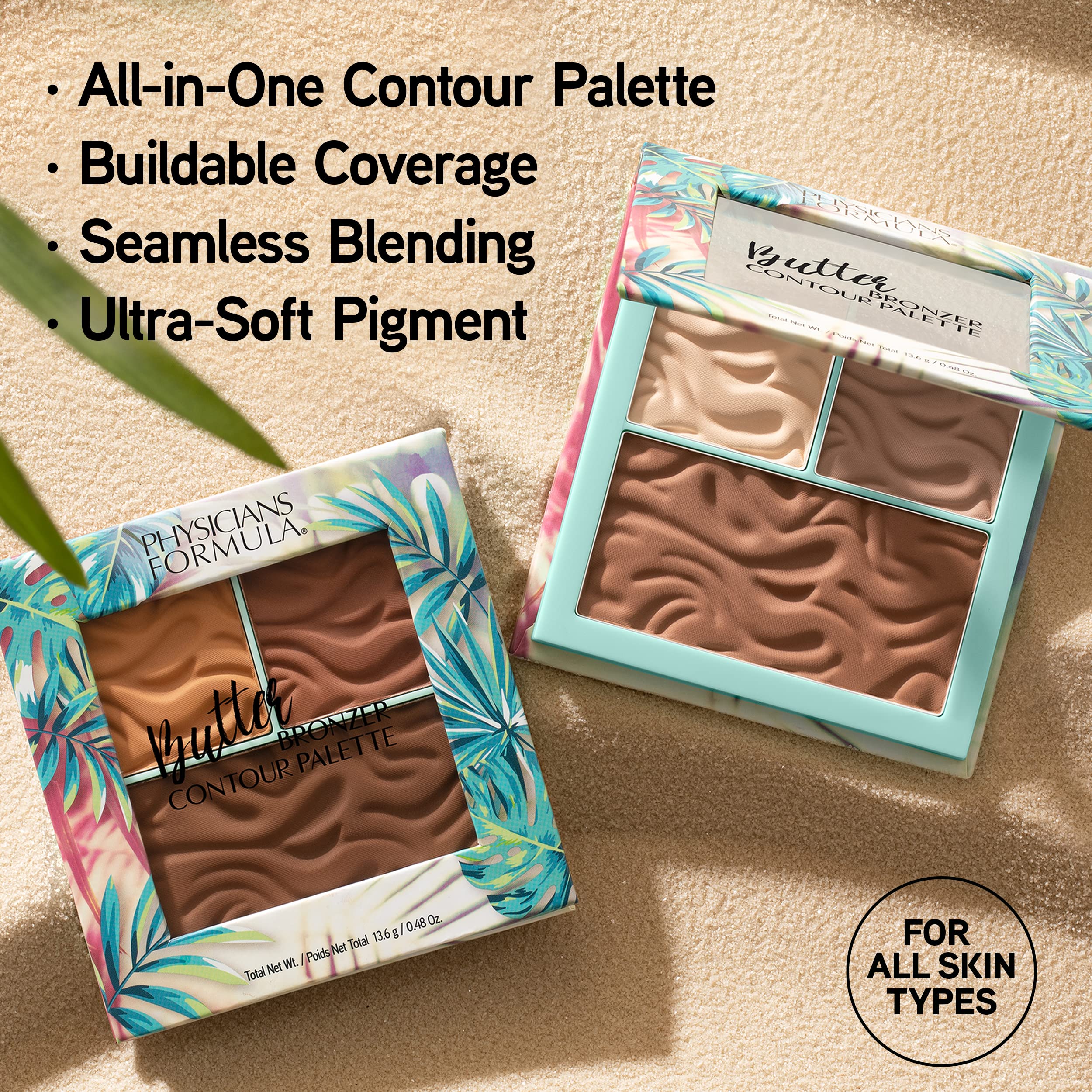 Physicians Formula Butter Bronzer Contour Palette swatches show buildable color for customized sculpted looks.
