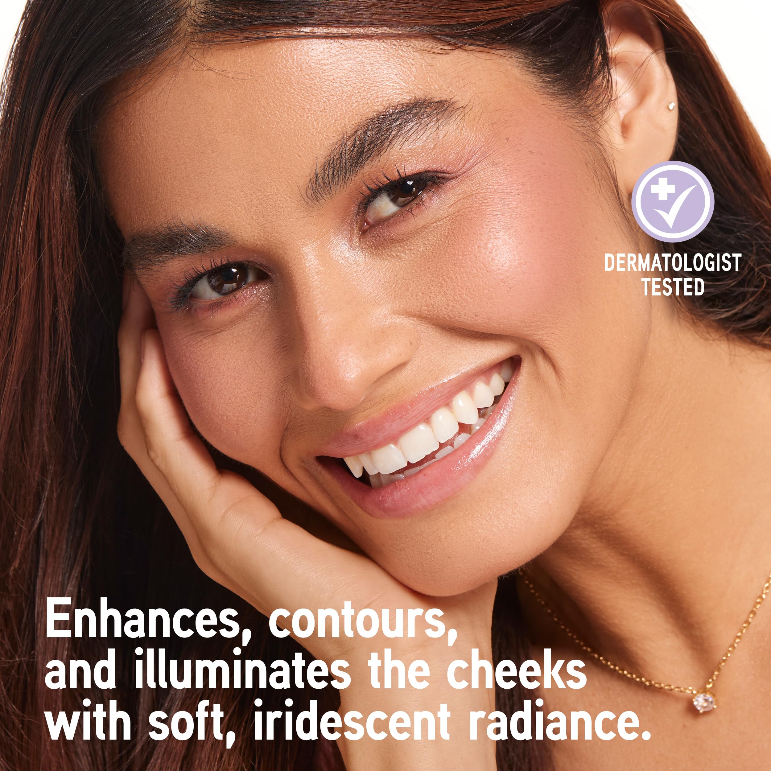 Physicians Formula Happy Booster Rose swatches on cheek showing color and contour.