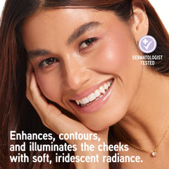 Physicians Formula Happy Booster Rose swatches on cheek showing color and contour.