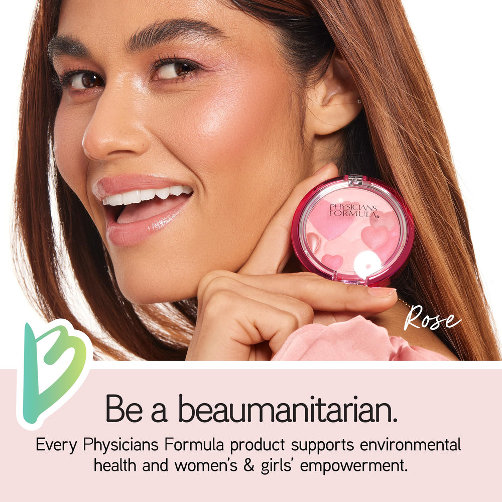Physicians Formula Violet-scented Happy Booster blush application on the cheeks.