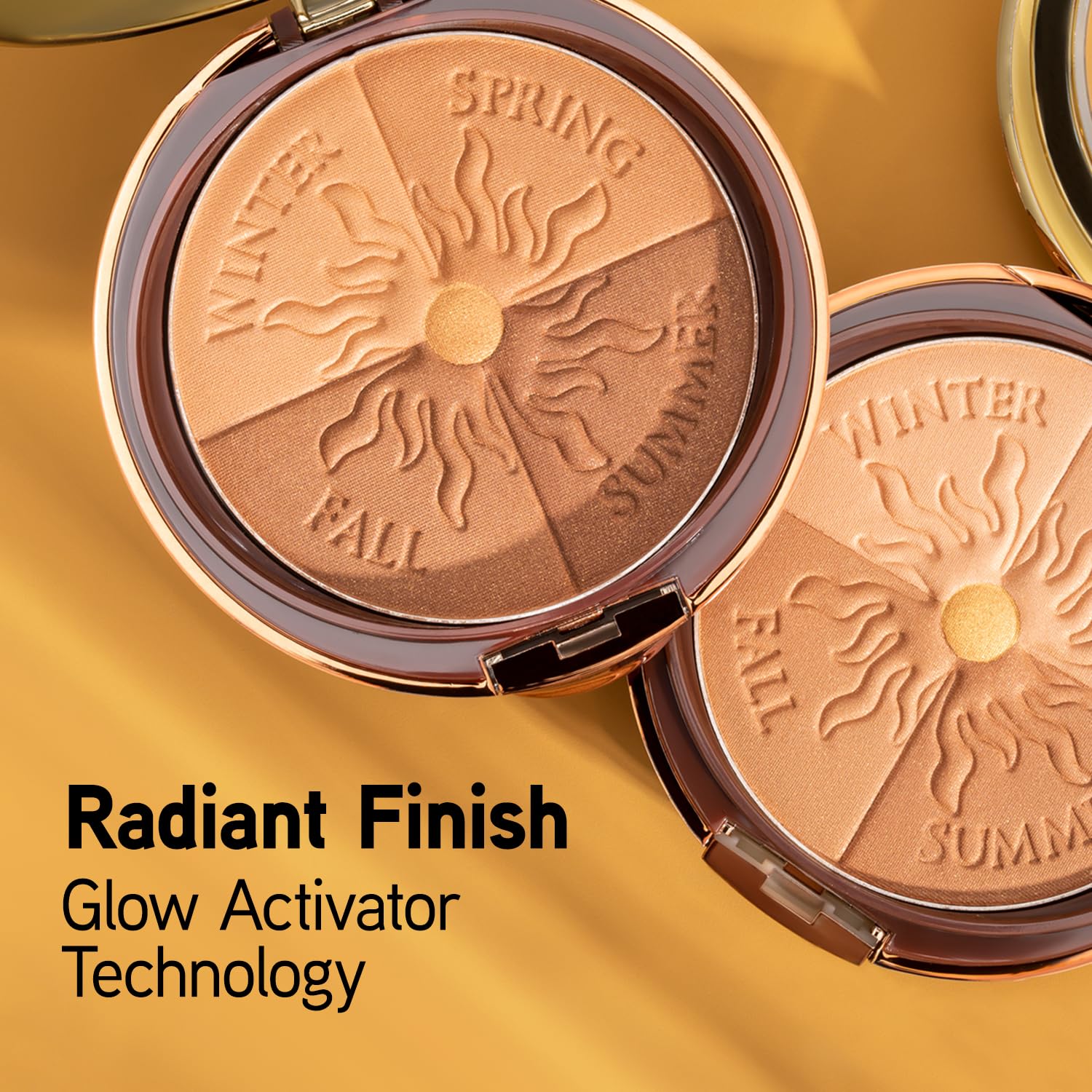 Physicians Formula iridescent gold highlight adds warm glow to cheeks.
