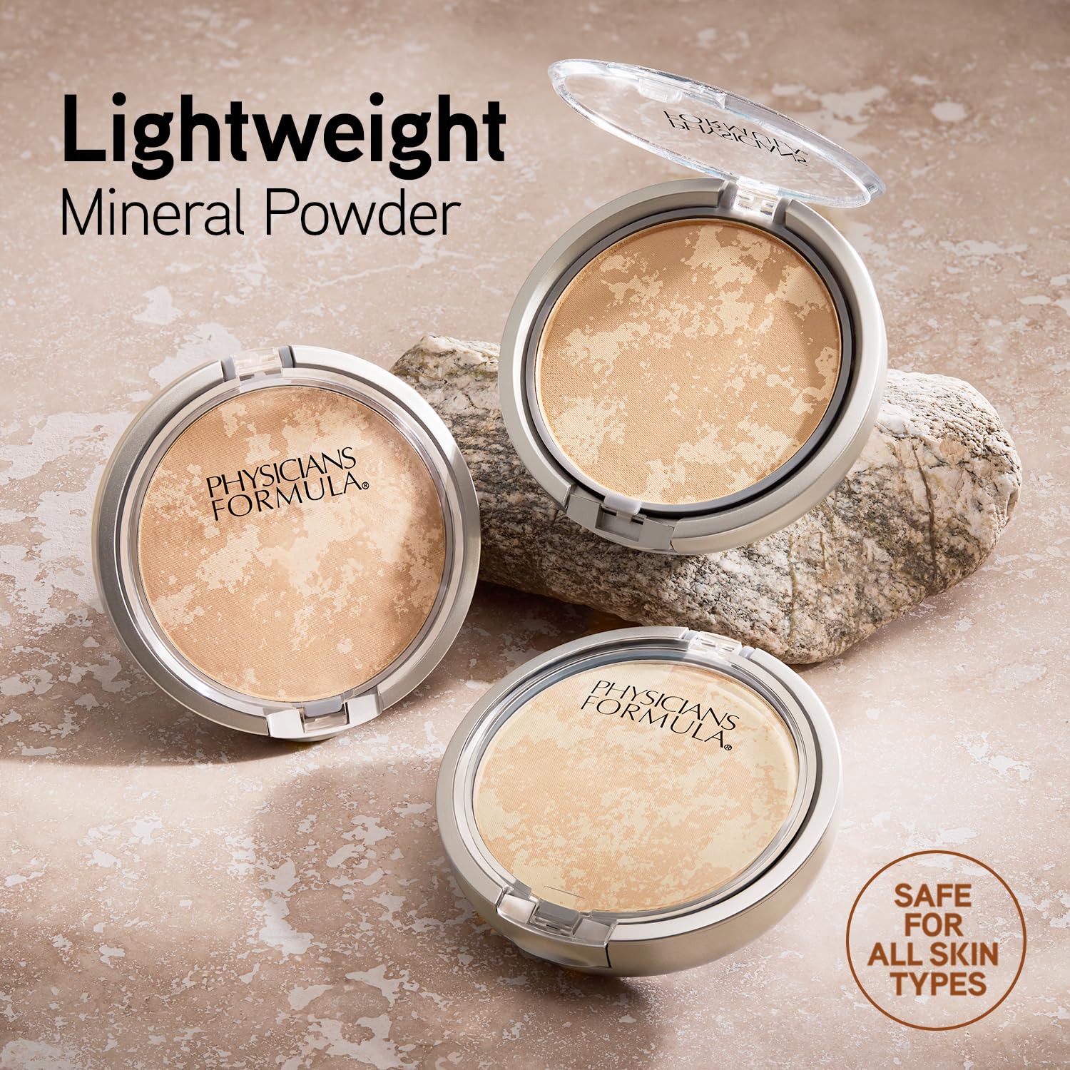 Physicians Formula Mineral Wear light-coverage swatch showing breathable texture on skin.
