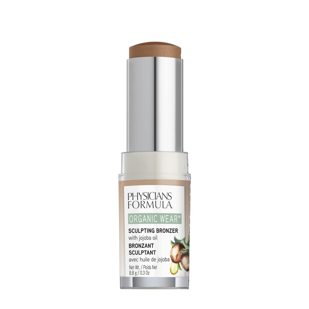 Physicians Formula Organic Wear bronzer stick cream-to-powder transition on skin for natural finish.