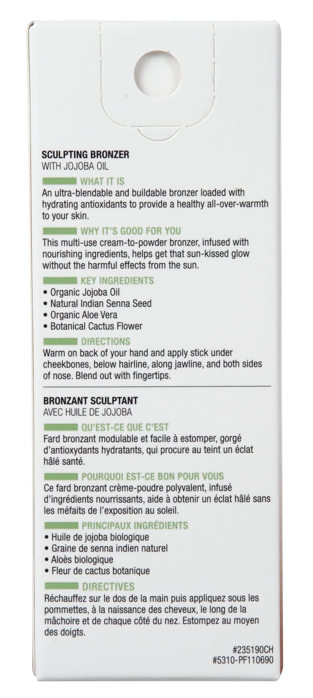 Physicians Formula Organic Wear bronzer stick tactile cream-to-powder finish for smooth application.