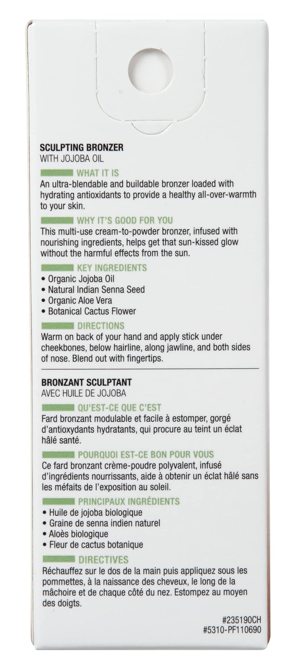 Physicians Formula Organic Wear bronzer stick tactile cream-to-powder finish for smooth application.