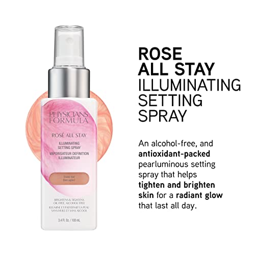 Physicians Formula Rosé All Stay mist spritz on face for light finish