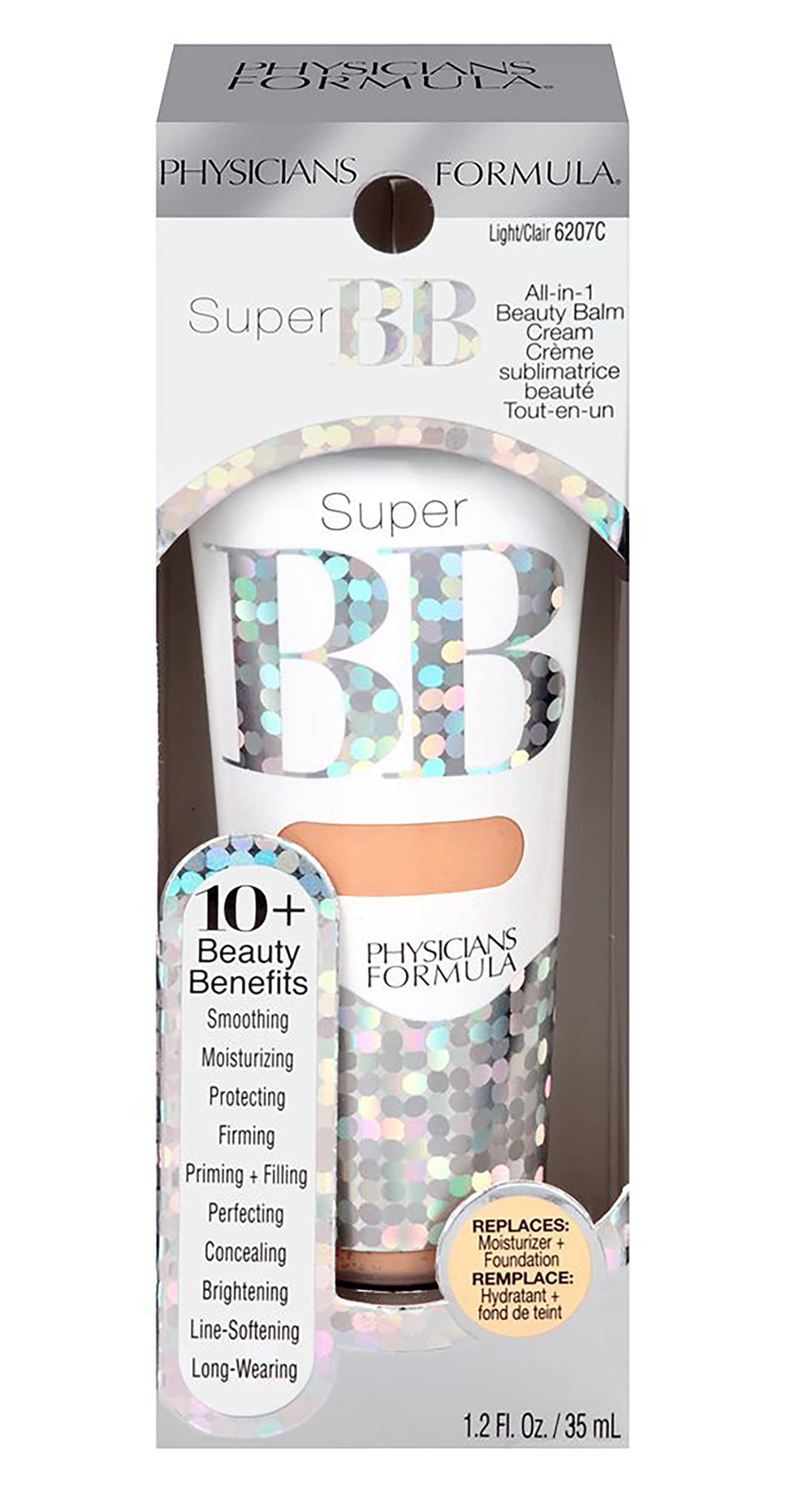 Physicians Formula Super BB Cream swatch Light showing sheer coverage and blendable texture.
