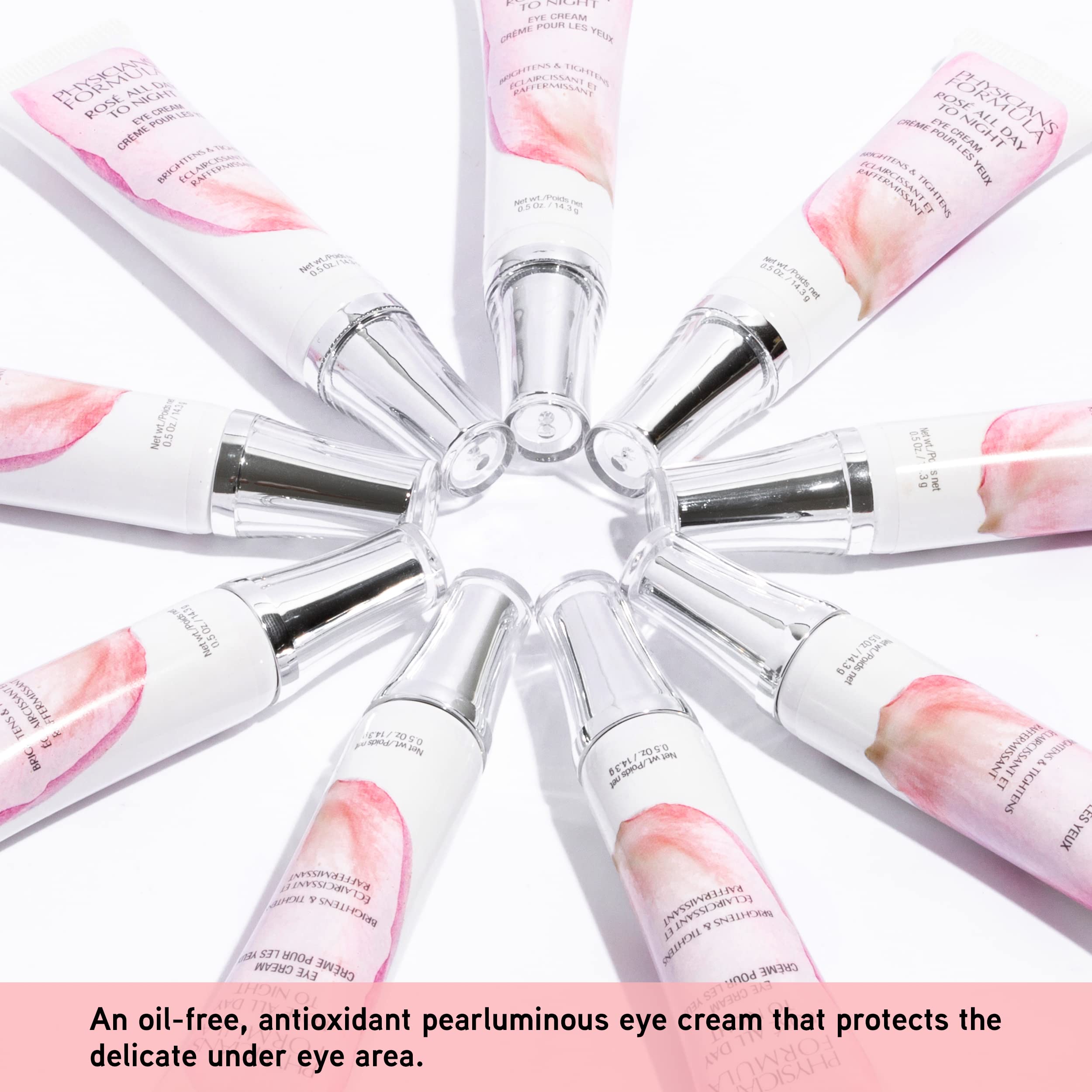 Physicians Formula Rosé All Day To Night Eye Cream under-eye brightening action hydrates and tightens.