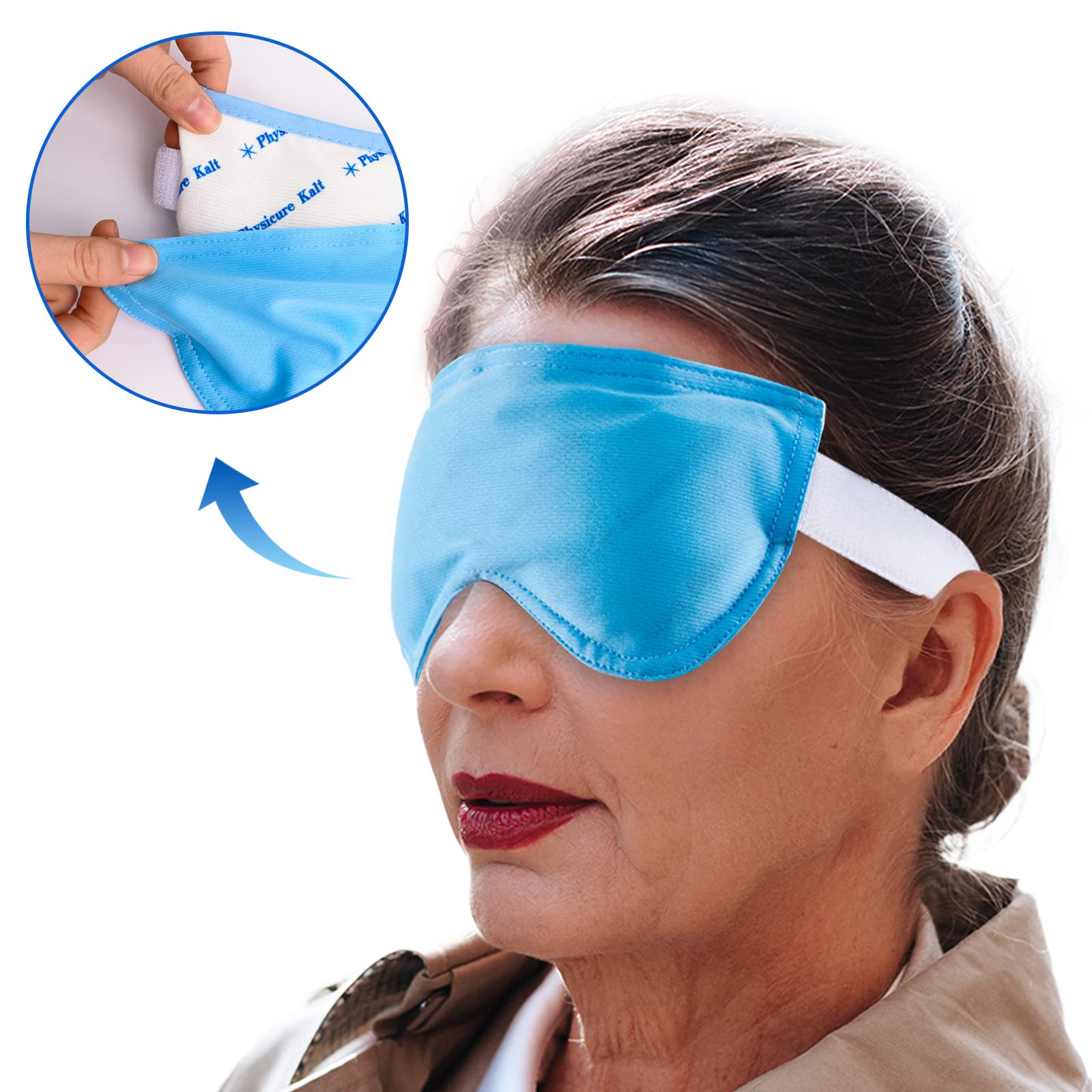 Physicure Kalt eye mask removable cover demonstrates washable, reusable care option.