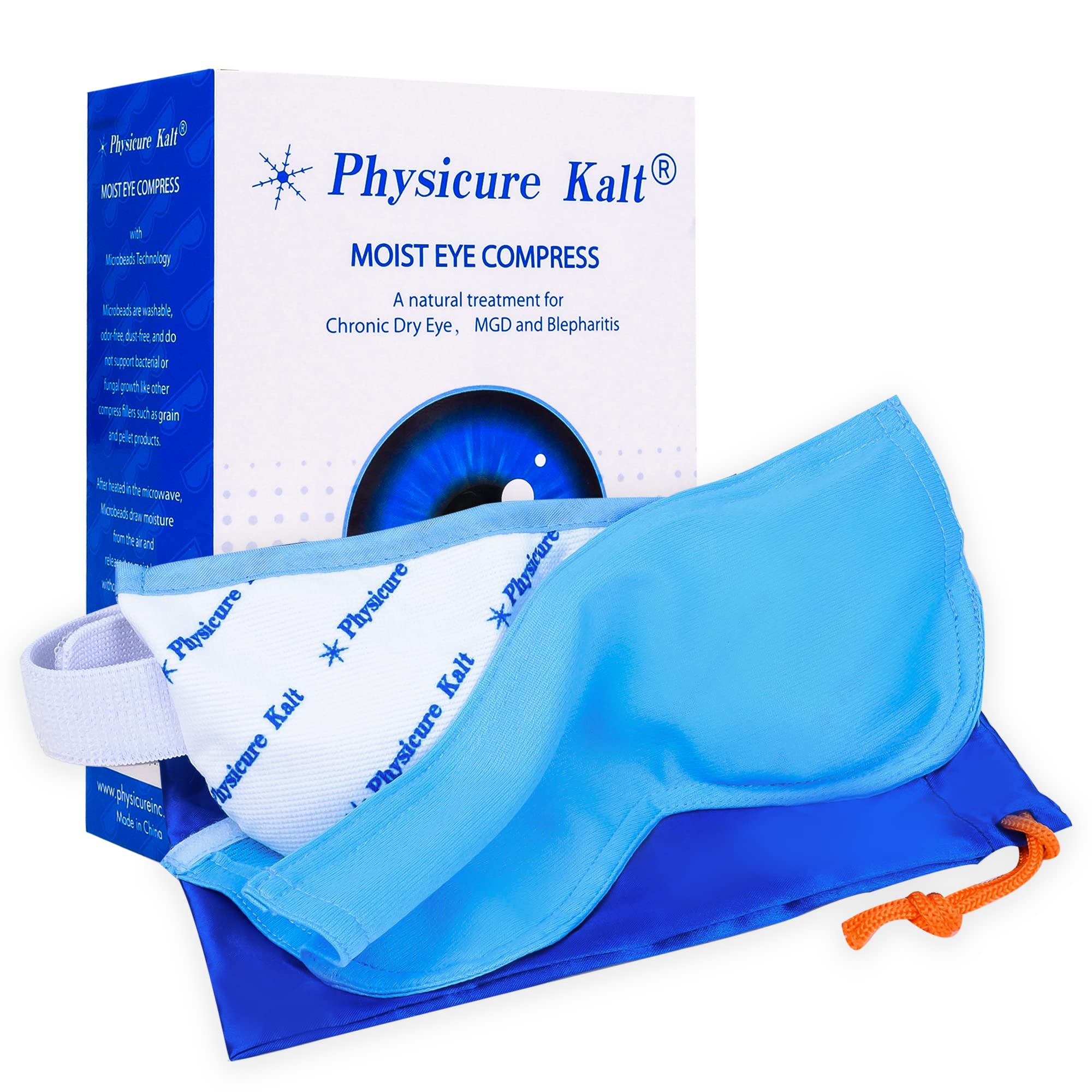 Physicure Kalt heated eye mask closeup shows moist heat easing eye comfort.