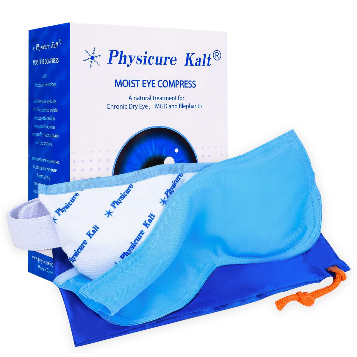 Physicure Kalt heated eye mask closeup shows moist heat easing eye comfort.