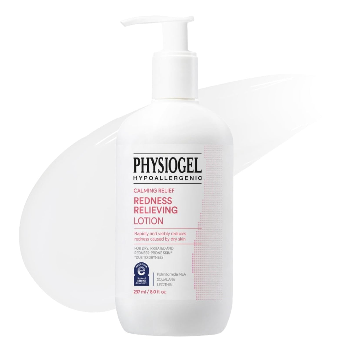Physiogel Calming Relief Lotion bottle highlights fragrance-free formula for sensitive skin comfort
