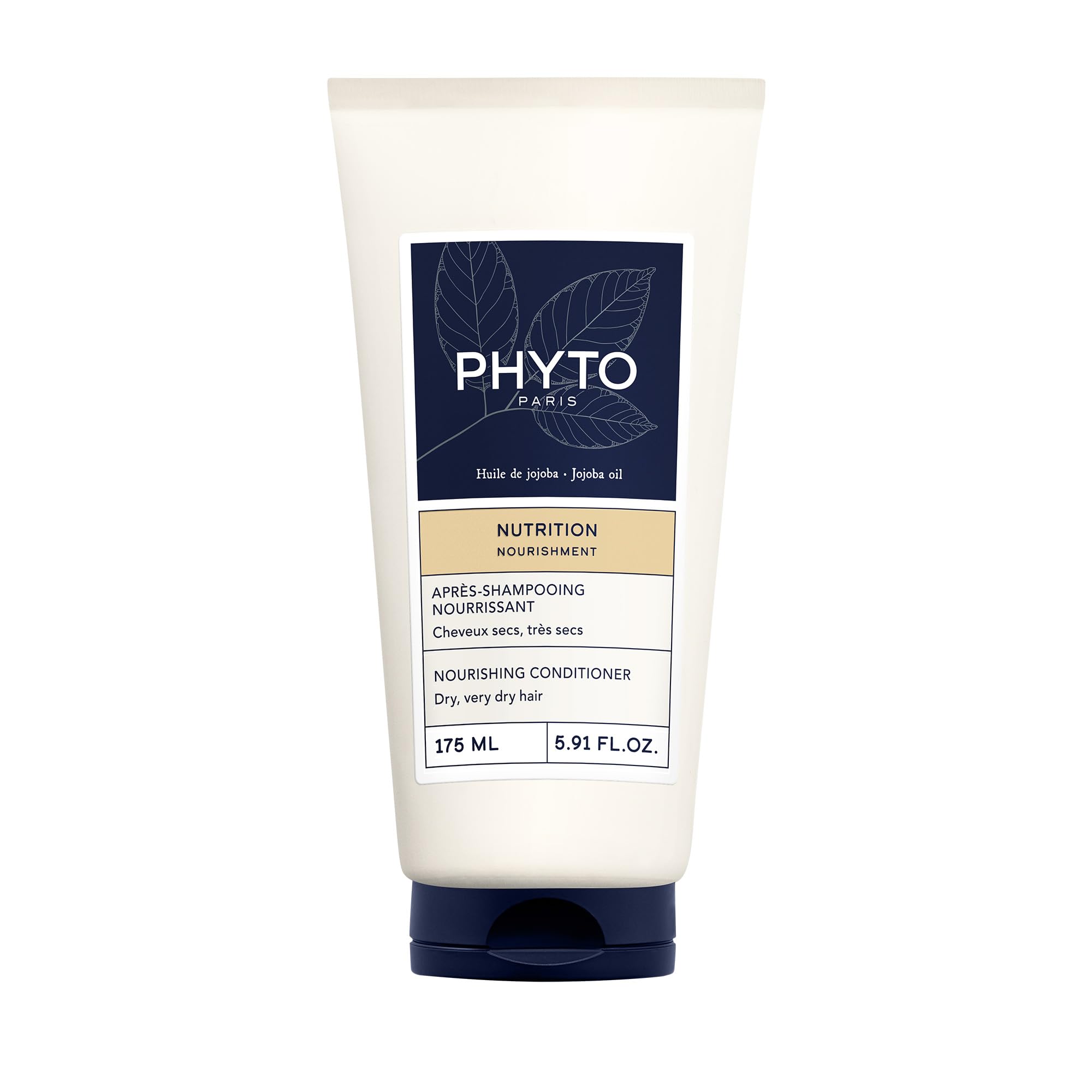 PHYTO Nourishment conditioner bottle offers hydrating detangling for dry hair.