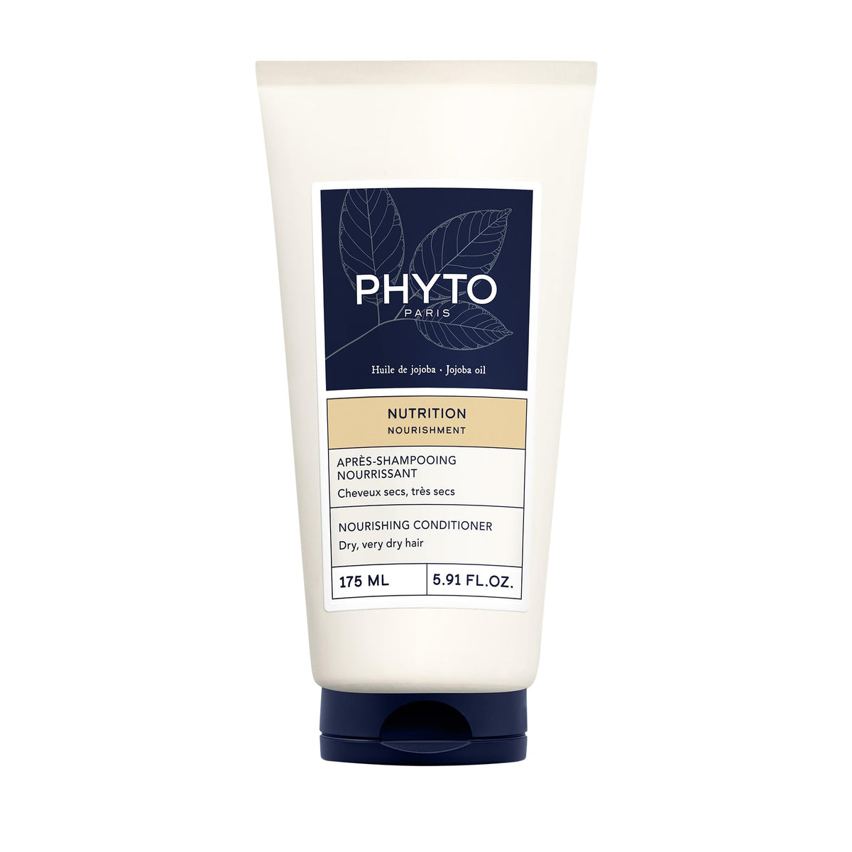 PHYTO Nourishment conditioner bottle offers hydrating detangling for dry hair.