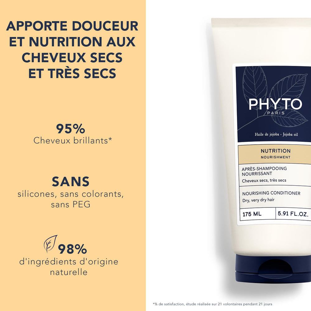Texture close-up of PHYTO Nourishment conditioner shows creamy hydration.